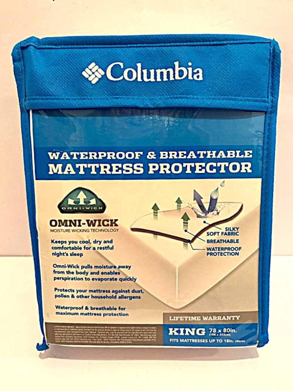NWT Columbia King Size Waterproof Breathable Cool Mattress Protector Omni-Wick